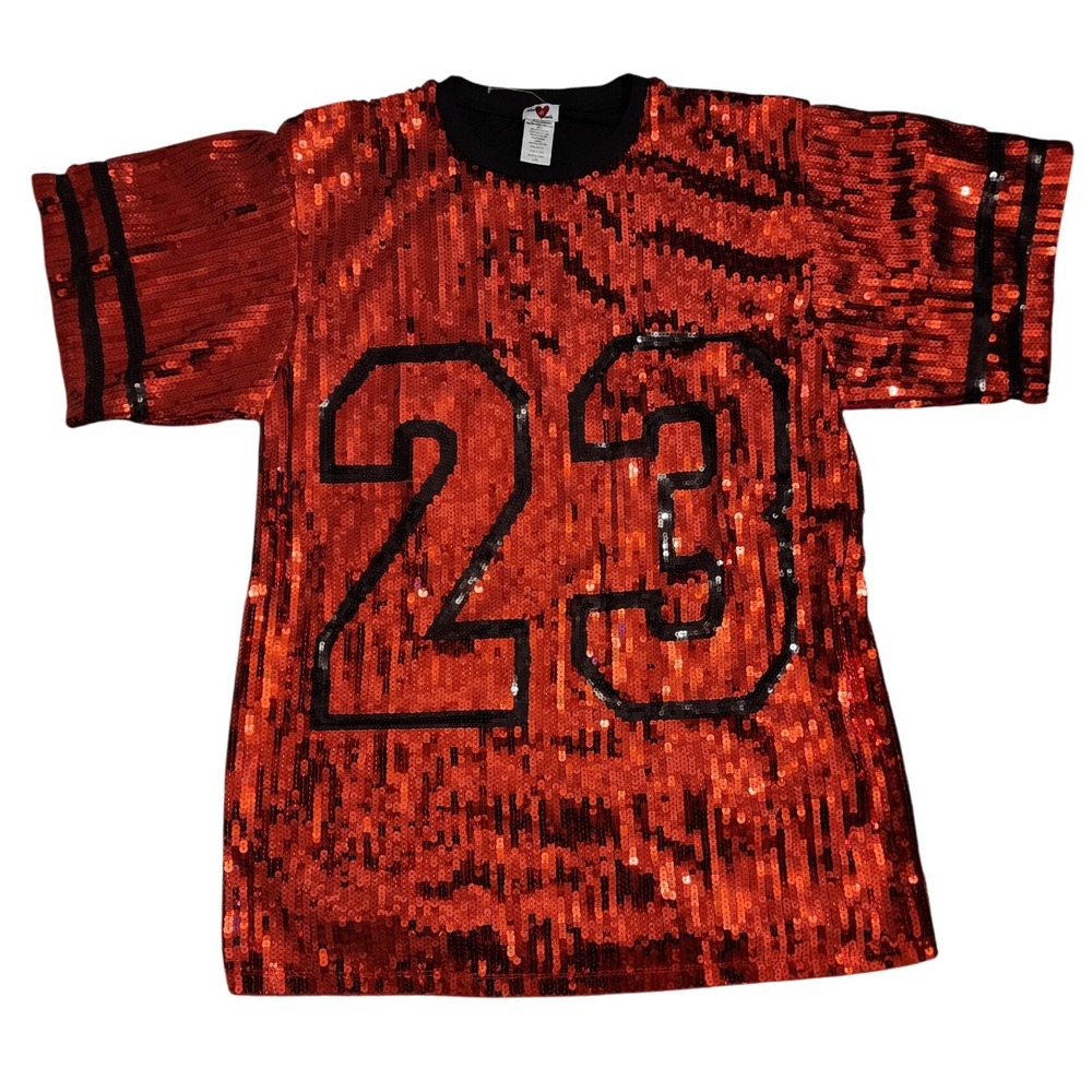 Heart & Heels Red Sequin Jersey #23 Tunic Top with black sequin shorts L/XL